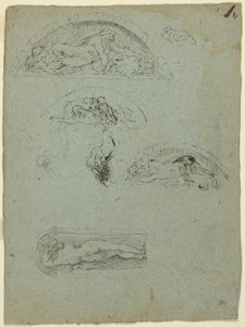 Stehende Figur in einer Nische und Studien für die Ugolino-Gruppe (recto); Rotgewandeter Prälat in einer Menschenmenge (verso) von Jean Baptiste Carpeaux