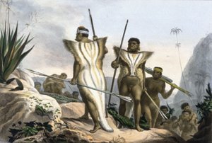 Brasilianische Indianer in Tierfellen