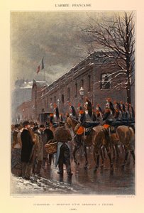 Typen und Uniformen der französischen Armee von Hauptmann Jules Richard, illustriert von Edouard Detaille: Kürassiere: Empfang einer Botschaft im Elysée 1886, Private Sammlung