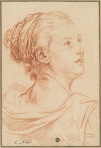 Kopf einer Frau, die über ihre Schulter zurückblickt von Jean Baptiste Greuze