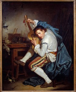 Der Gitarrist, oder ein Vogel, der nach der Jagd seine Gitarre stimmt. Gemälde von Jean Baptiste Greuze (1725-1805) 18. Jahrhundert Nantes, Musée des Beaux-Arts von Jean Baptiste Greuze