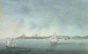 Ansicht von Sultan Ahmet und Santa Sophia von Uskudar, in Konstantinopel