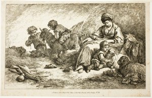 Mutter und Kinder mit Schafen von Jean Baptiste Huet