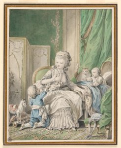 Mutter und zwei Kinder in einem Boudoir