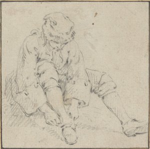 Mann zieht seinen Schuh an von Jean Baptiste Le Prince