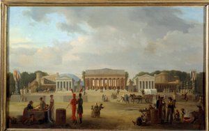 Ansicht des großen Theaters auf dem Place de la Concorde in Paris für das Fest des Friedens am 18. Nebelmonat Jahr X (9.11.1801)