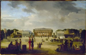 Ansicht des großen Theaters auf dem Place de la Concorde für das Friedensfest, 18. Brumaire, Jahr X (9. November 1801) von Jean Baptiste Louis Cazin