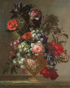 Stillleben mit Blumen in einer skulptierten Vase von Jean Baptiste Monnoyer