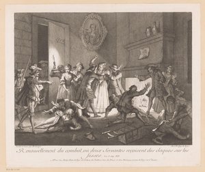 Interieur mit kämpfenden Menschen