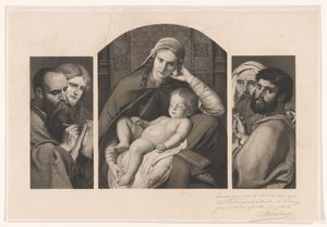 Triptychon: Maria mit Christus auf dem Schoß und zwei Gruppen von zwei Aposteln