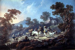Felsige bewaldete Landschaft von Jean Baptiste Pillement