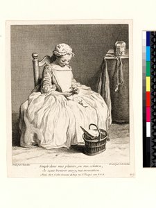 Kleines Mädchen mit ihrem Mittagessen (La Petite Fille aux Cerises) graviert von Charles Nicolas Cochin I (1688-1754) 1738