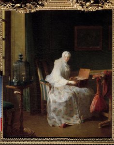La serinette ou dame variant ses amusements (Gemälde von Jean Baptiste Simeon Chardin, 18. Jahrhundert) von Jean Baptiste Simeon Chardin