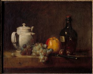 Die weiße Teekanne mit Trauben