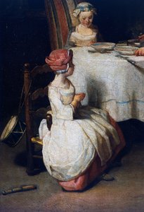 Le Benedicite, ca. 1740, Detail (Öl auf Leinwand) von Jean Baptiste Simeon Chardin