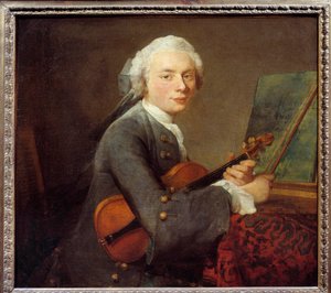 Der junge Mann mit der Violine oder Porträt von Charles Theodose Godefroy (1718-1796) von Jean Baptiste Simeon Chardin