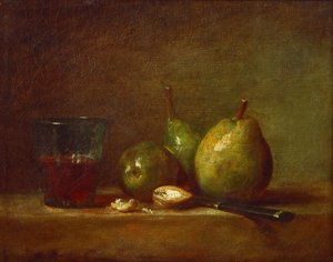Birnen, Walnüsse und ein Glas Wein von Jean Baptiste Simeon Chardin