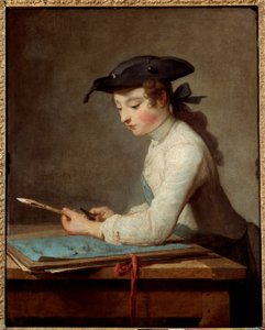 Junger Zeichner, der seinen Bleistift schnitzt. von Jean Baptiste Simeon Chardin