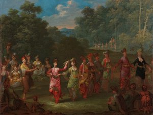 Griechische Männer und Frauen tanzen den Khorra von Jean Baptiste Vanmour