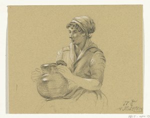 Sitzendes Mädchen mit einem großen Krug von Jean Bernard