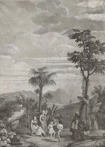 Die Kinder tanzen, Tapetenpaneel aus der Serie "Paul et Virginie", von Dufour & Cie, ca. 1823
