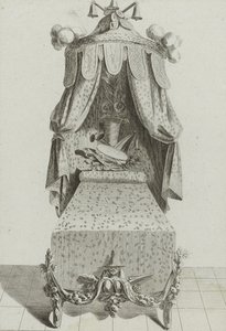 Lit à la Chinoise, veröffentlicht Mitte der 1770er Jahre (Gravur auf Büttenpapier) von Jean Charles (after) Delafosse