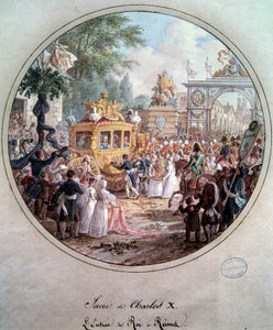 Einzug von König Karl X. in Reims, Mai 1825. Gravur von Jean Charles Develly von Jean Charles Develly