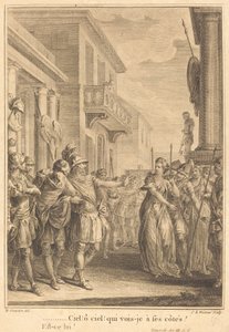 Himmel! Oh Himmel! Wen sehe ich an seiner Seite? von Jean Charles Levasseur after Hubert François Gravelot
