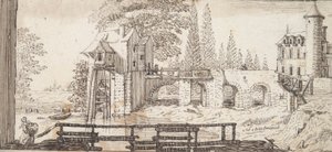 Ländliche Szene mit Mühle und Teich