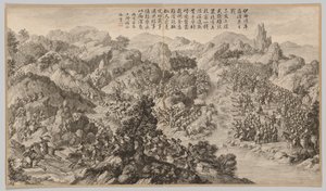 Schlacht bei Yixier Kuernaoer: aus Schlachtszenen der Niederschlagung von Aufständen..., ca. 1765-1774