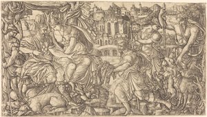 Ein König und Diana empfangen Jäger von Jean Duvet