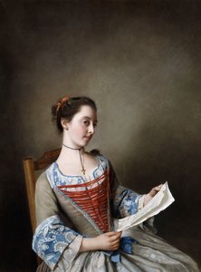 La Belle Liseus: Porträt von Miss Susanna Lewis, sitzend, im Kostüm einer Lyonnaiser Bäuerin