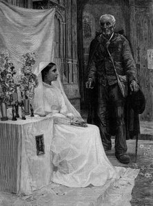 Opfergabe an Gott. Gravur nach einem Gemälde von Jean Eugène Buland (1852-1926). 19. Jahrhundert. In „Die illustre Welt“ Nr. 1240 vom 1. Januar