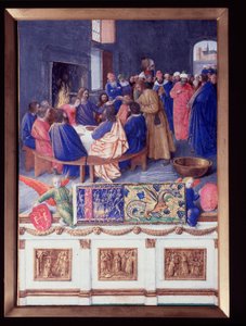 Johannes hat das Abendmahl. Miniatur aus „Das Stundenbuch des Étienne Chevalier“ von Jean Fouquet (1420-1477/1481) von Jean Fouquet