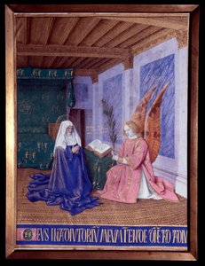 Die Stunden der Jungfrau: Die zweite Verkündigung Miniatur in „Die Stunden von Etienne Chevalier“ von Jean Fouquet (1420-1481)