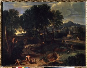Landschaft mit Schafherde auf der Straße