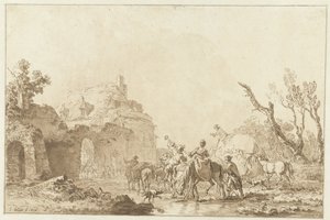 Reisende bei einem Tor von Jean Francois Janinet