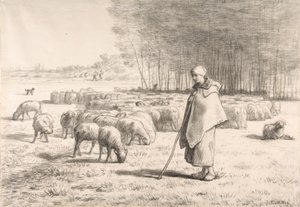 Eine Schäferin mit ihrer Herde von Jean Francois Millet