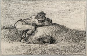Mann, der auf einem Hügel kauert von Jean Francois Millet