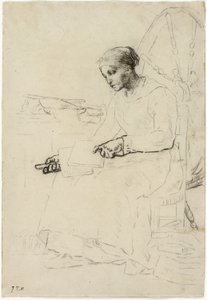 Der Wollkämmer (recto); Fragmentarische Skizze eines Mannes, der an einem Zaun steht (verso)