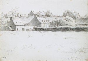 Ansicht von Bauerngebäuden über ein Feld, 1871 von Jean Francois Millet