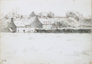 Ansicht von Bauerngebäuden über ein Feld, 6. August 1871 von Jean Francois Millet