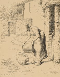 Frau leert einen Eimer, 1862 von Jean Francois Millet