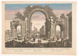 Ansicht der Ruine des Bogens der Kolonnade in Palmyra, von der Ostseite gesehen von Jean François Daumont