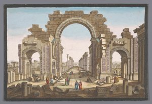 Ansicht der Ruine des Bogens der Säulengalerie in Palmyra, von der Ostseite gesehen von Jean François Daumont