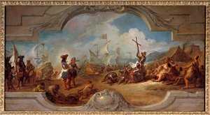 Christoph Kolumbus in Amerika (Deckenmalerei-Projekt). 1492. Gemälde von Jean Francois De Troy (1679-1752)
