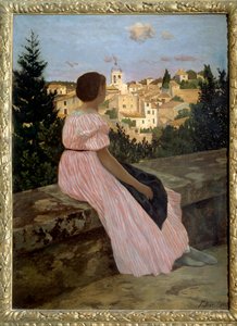 Rosa Kleid oder Ansicht von Castelnau le Lez (oder Castelnau-le-Lez, Herault). Porträt der Nichte des Künstlers, Therese des Hours