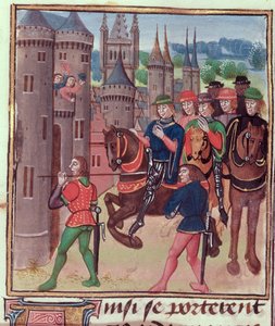 Henry Bolingbroke (Heinrich IV) betritt London, ausgeführt für Edward IV, aus Band IV (die Zeit von 1389-1400 umfassend), von Jehan Froissart, ca. 1460-80
