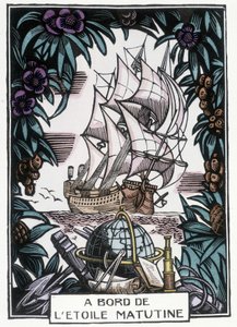 Schiff auf See: Illustration des frühen 20. Jahrhunderts von Jean-Gabriel Daragnes (1886-1950) für das Buch „A bord de l