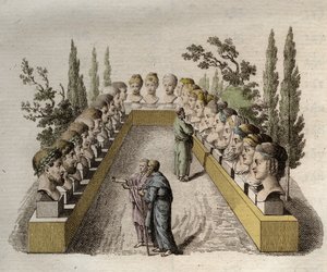 Physiognomie - Physiognomik - Mehrere Philosophen, die verschiedene Physiognomien beobachten und zu durchdringen versuchen - Gravur von 1808 in „Die Kunst, Menschen durch Physiognomie zu erkennen“ von Johann Caspar Lavater (1741-1801) - 1806.